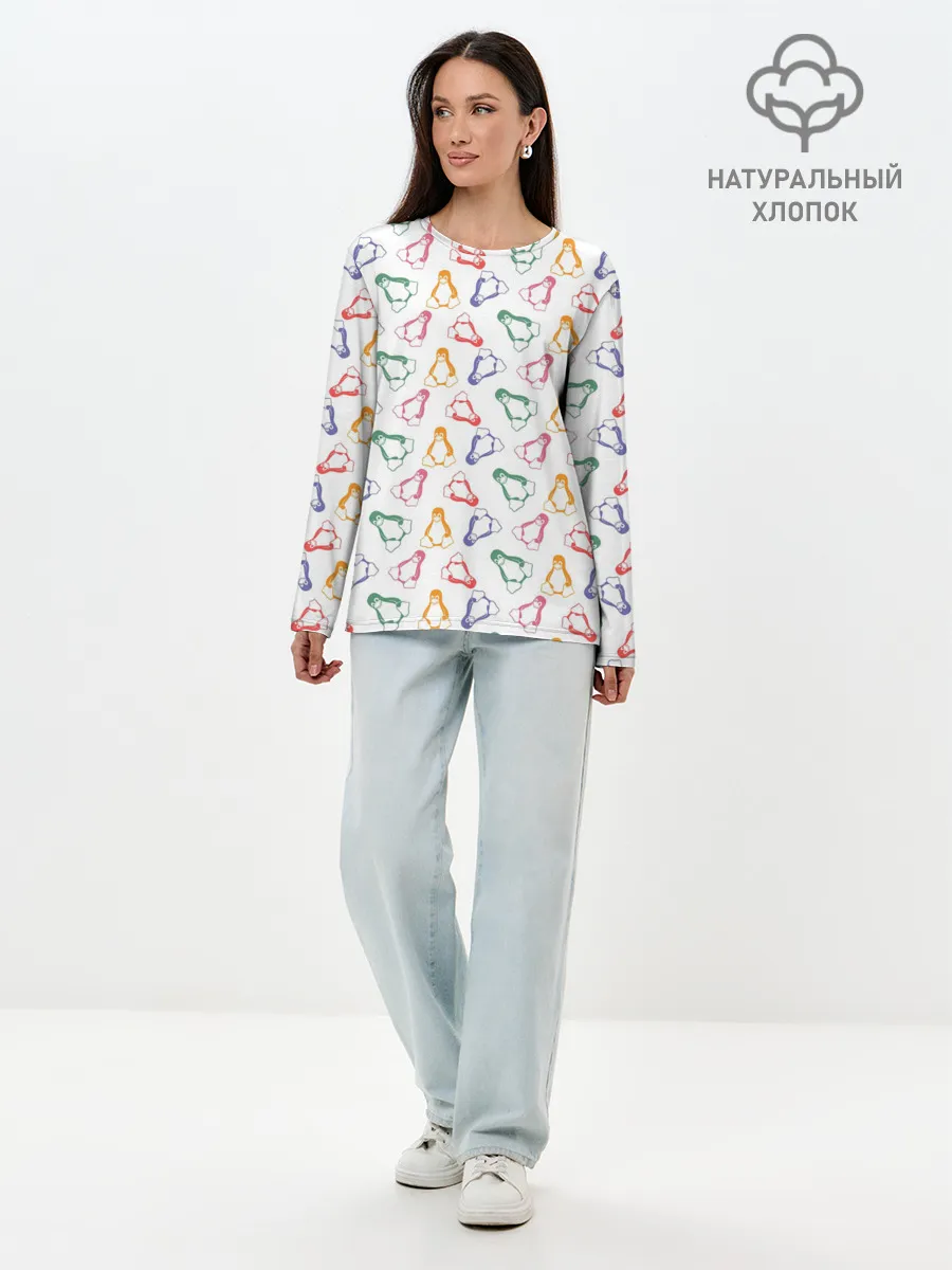 Лонгслив женский. Хлопок / Linux Ядро Пингвин