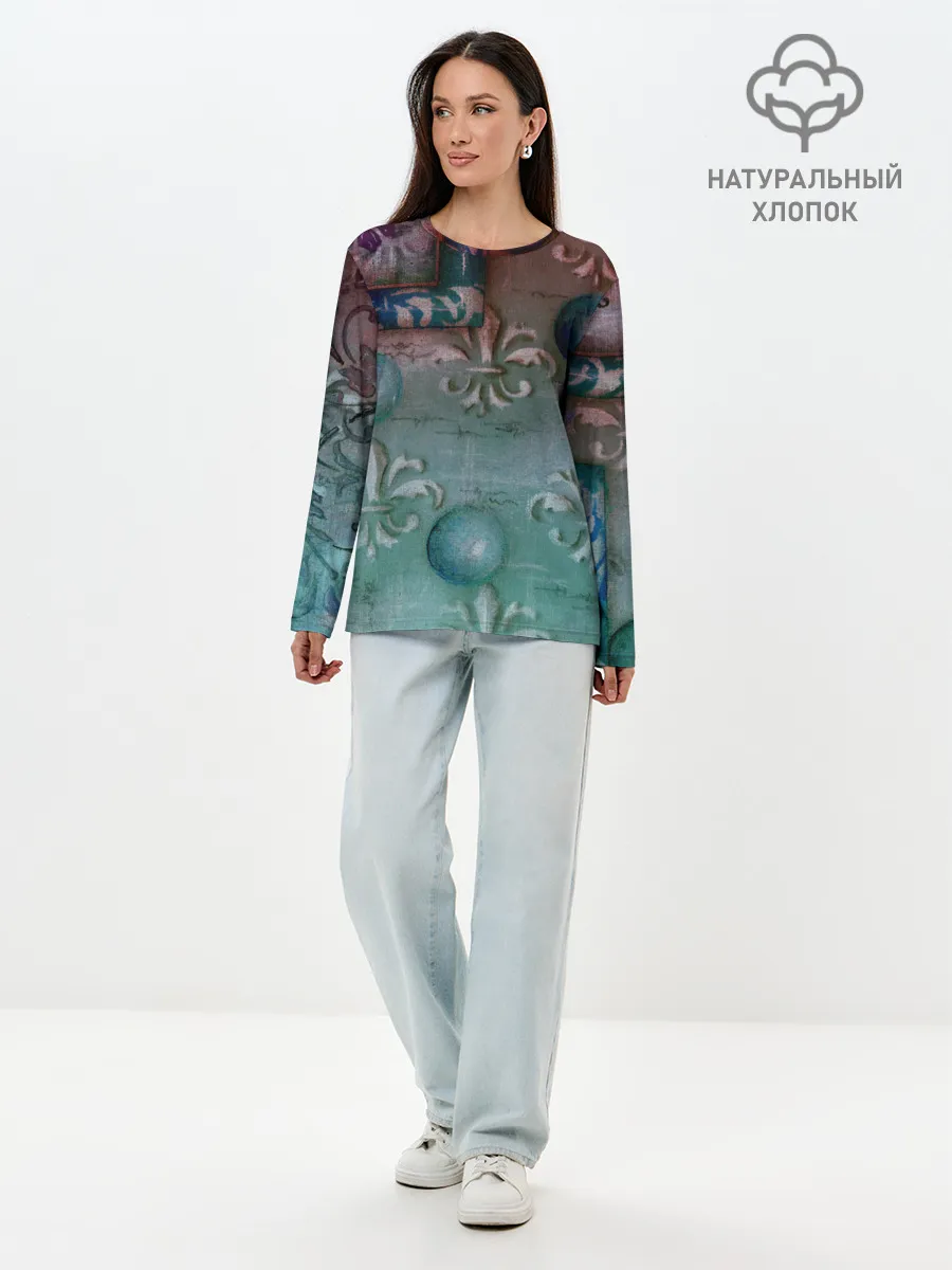Лонгслив женский. Хлопок / Объемная абстракция - Флер-де-лис