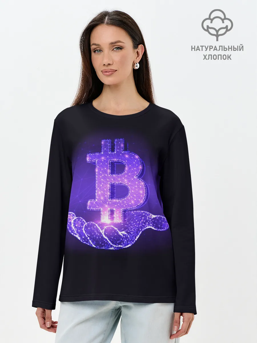 Лонгслив женский. Хлопок / BITCOIN IN HAND | БИТКОИН