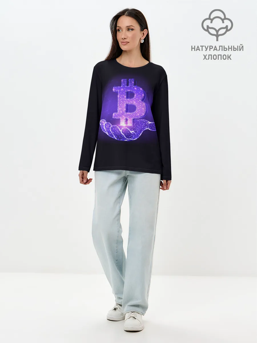 Лонгслив женский. Хлопок / BITCOIN IN HAND | БИТКОИН