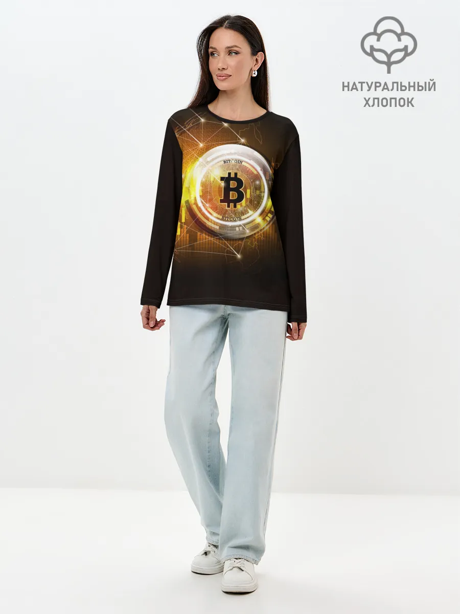 Лонгслив женский. Хлопок / КРИПТОВАЛЮТА БИТКОИН