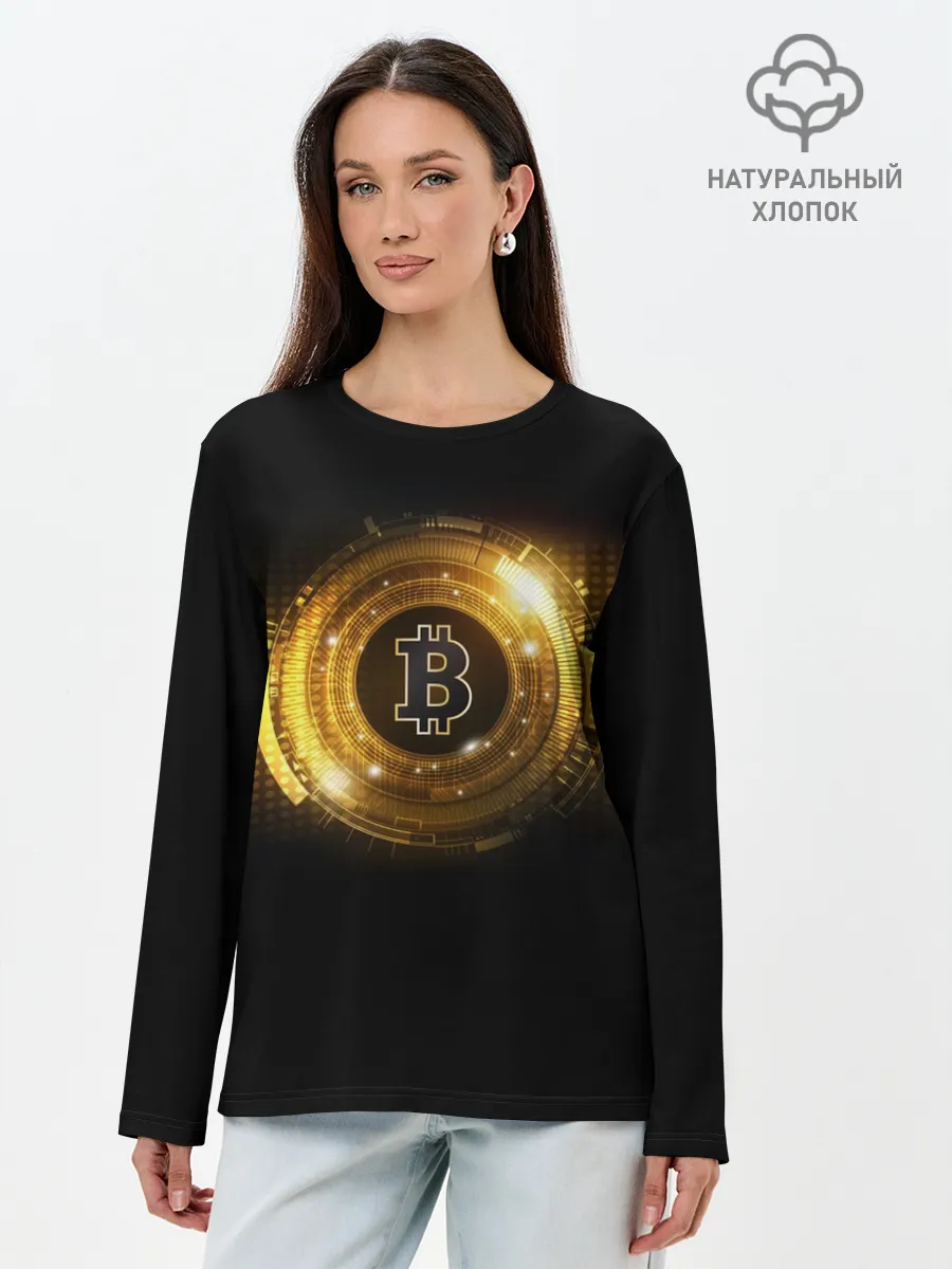 Лонгслив женский. Хлопок / BITCOIN | КРИПТОВАЛЮТА