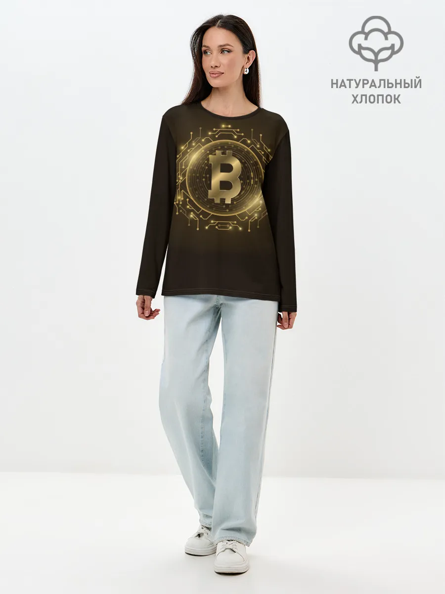 Лонгслив женский. Хлопок / БИТКОИН | КРИПТОВАЛЮТА