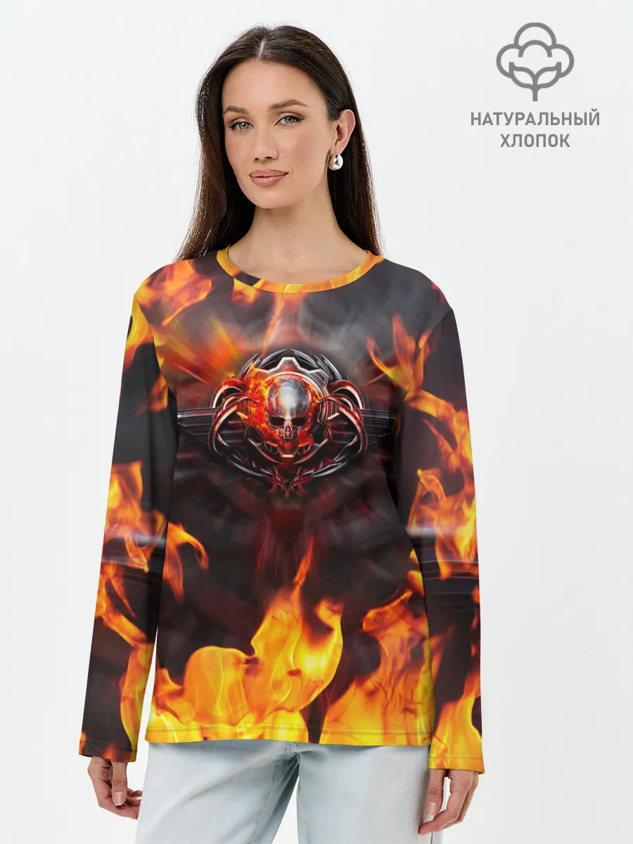 Лонгслив женский. Хлопок / FIRE GEARS OF WAR | ПОСТЕР В ОГНЕ