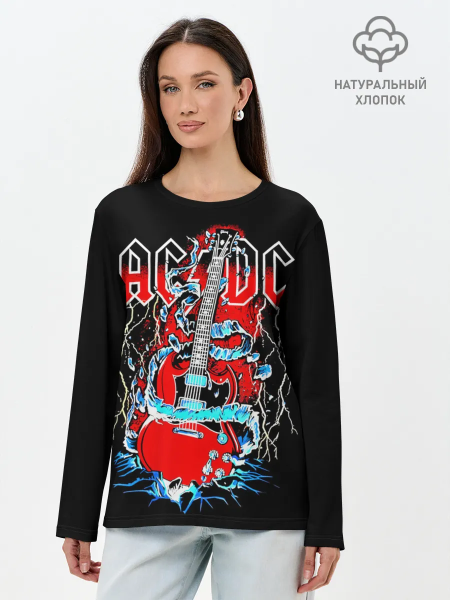 Лонгслив женский. Хлопок / AC/DC гитара