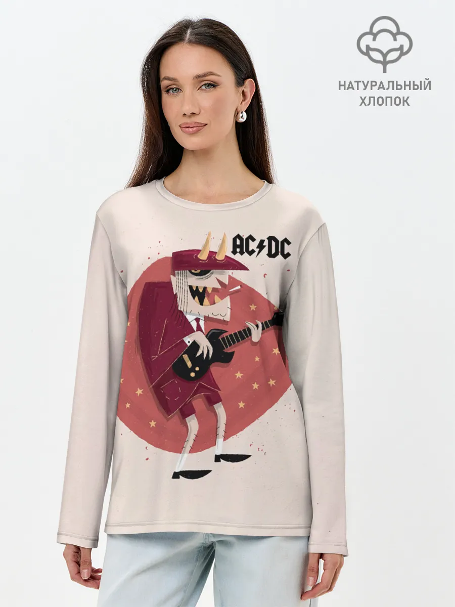 Лонгслив женский. Хлопок / Ангус Янг AC/DC