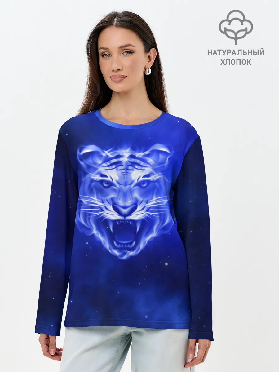 Лонгслив женский. Хлопок / Космический тигр