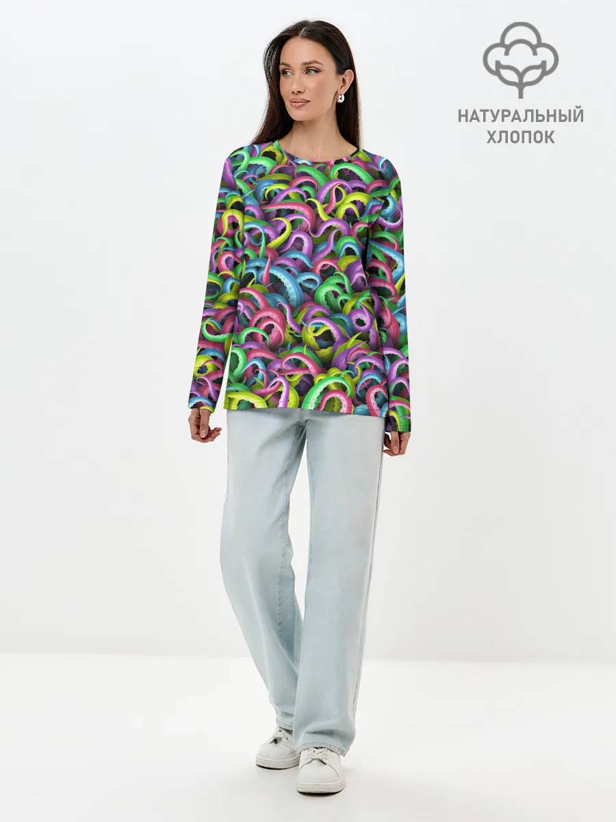Лонгслив женский. Хлопок / Психоделические щупальца