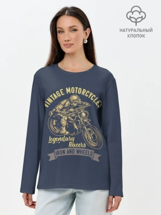 Лонгслив женский. Хлопок / Винтажные мотоциклы