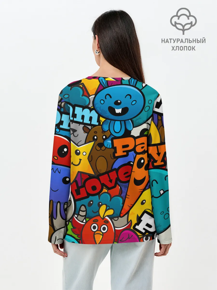 Лонгслив женский. Хлопок / LOVE | PEACE | PARTY