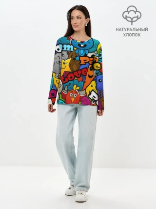 Лонгслив женский. Хлопок / LOVE | PEACE | PARTY