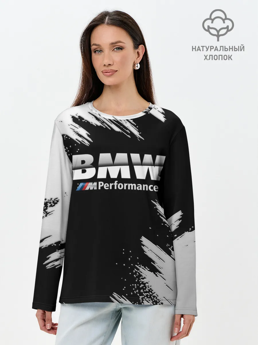 Лонгслив женский. Хлопок / БМВ РАЗРЕЗАННОЕ ЛОГО