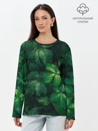 Лонгслив женский. Хлопок / Тропическая листва | Тропики