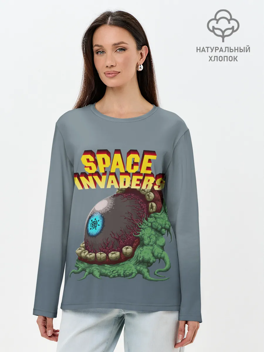 Лонгслив женский. Хлопок / Boss | Space Invaders | Old game