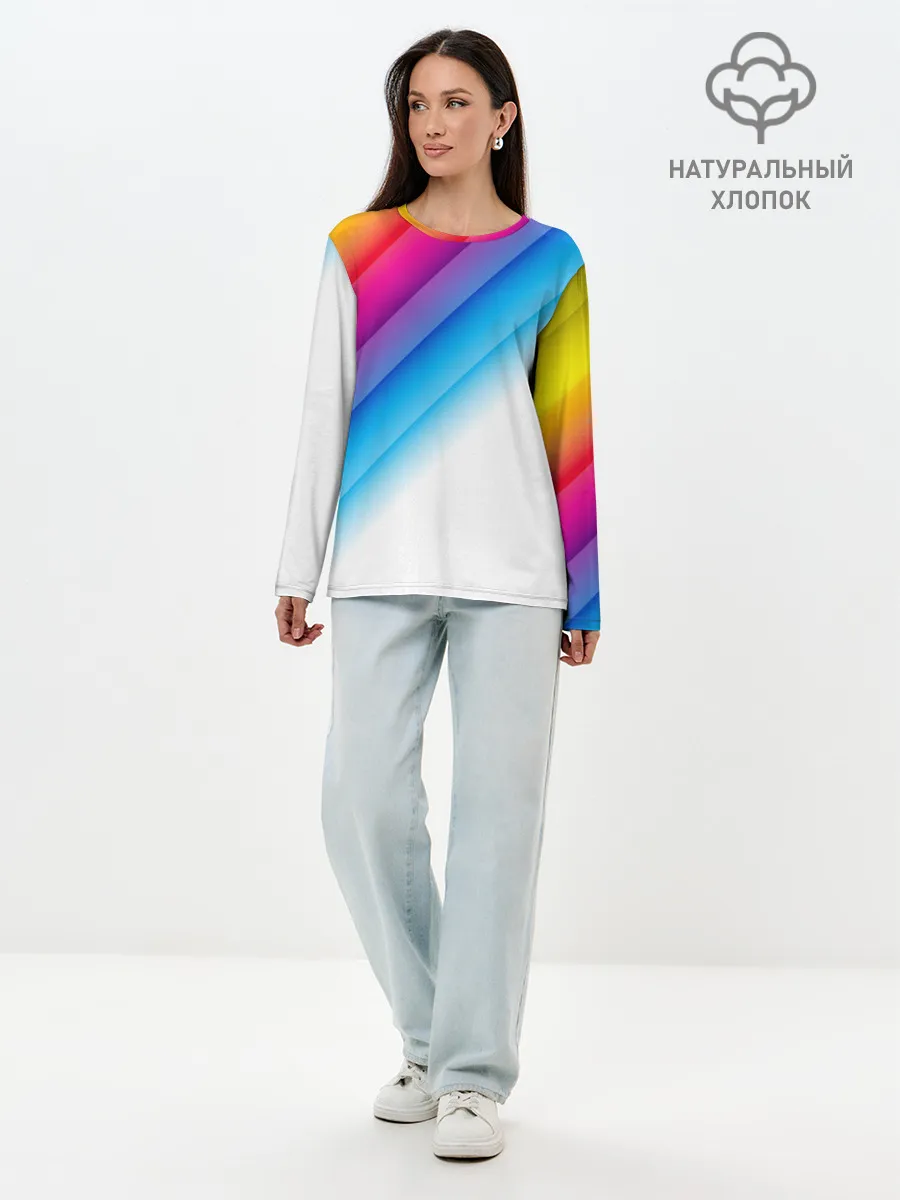 Лонгслив женский. Хлопок / РАДУЖНЫЕ ПОЛОСЫ | RAINBOW