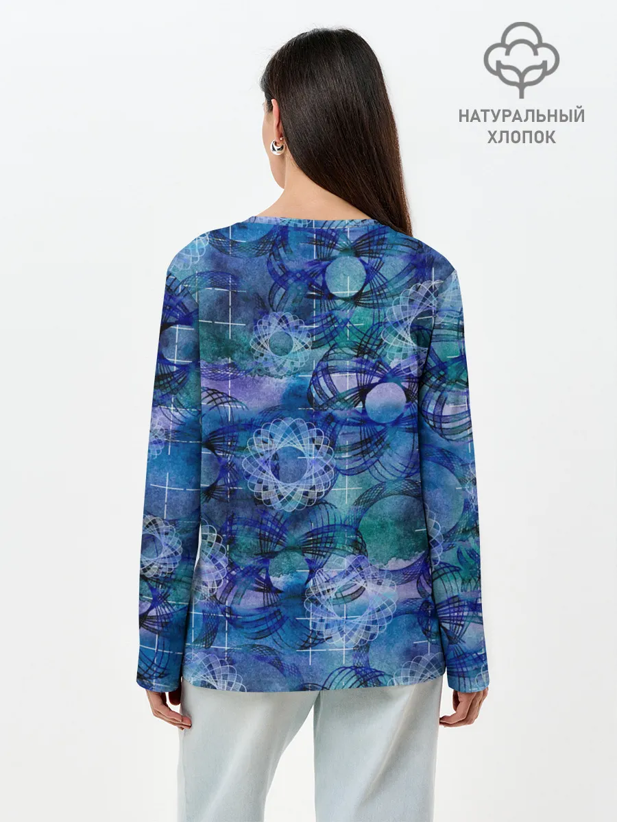 Лонгслив женский. Хлопок / Абстракция - акварельный узор