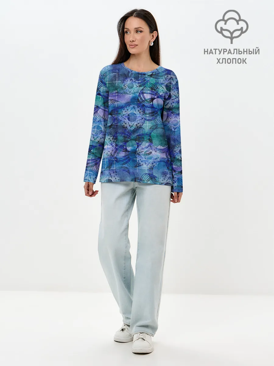Лонгслив женский. Хлопок / Абстракция - акварельный узор