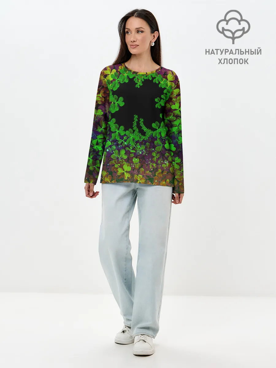 Лонгслив женский. Хлопок / Четырехлистный Клевер