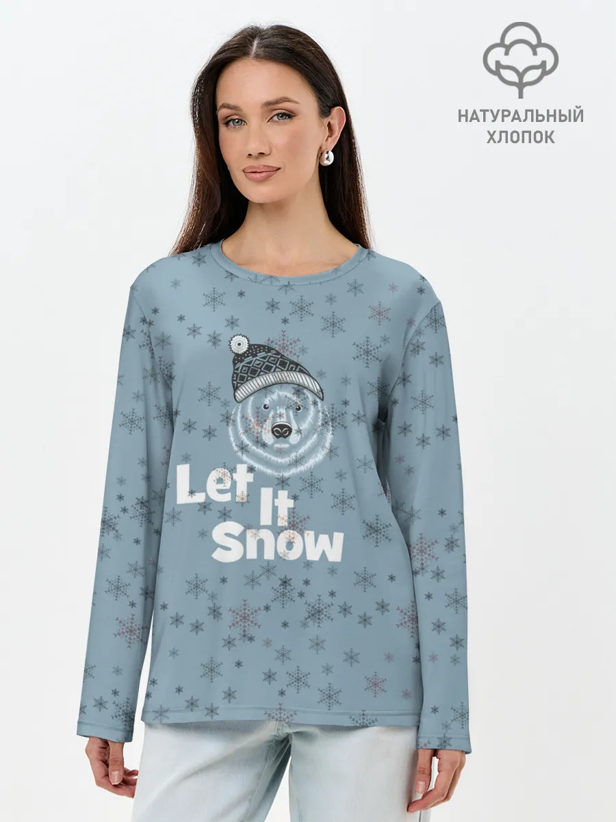 Лонгслив женский. Хлопок / Зима снежинки
