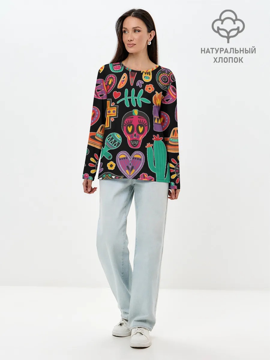 Лонгслив женский. Хлопок / Весёлый и бодрый Хэллоуин
