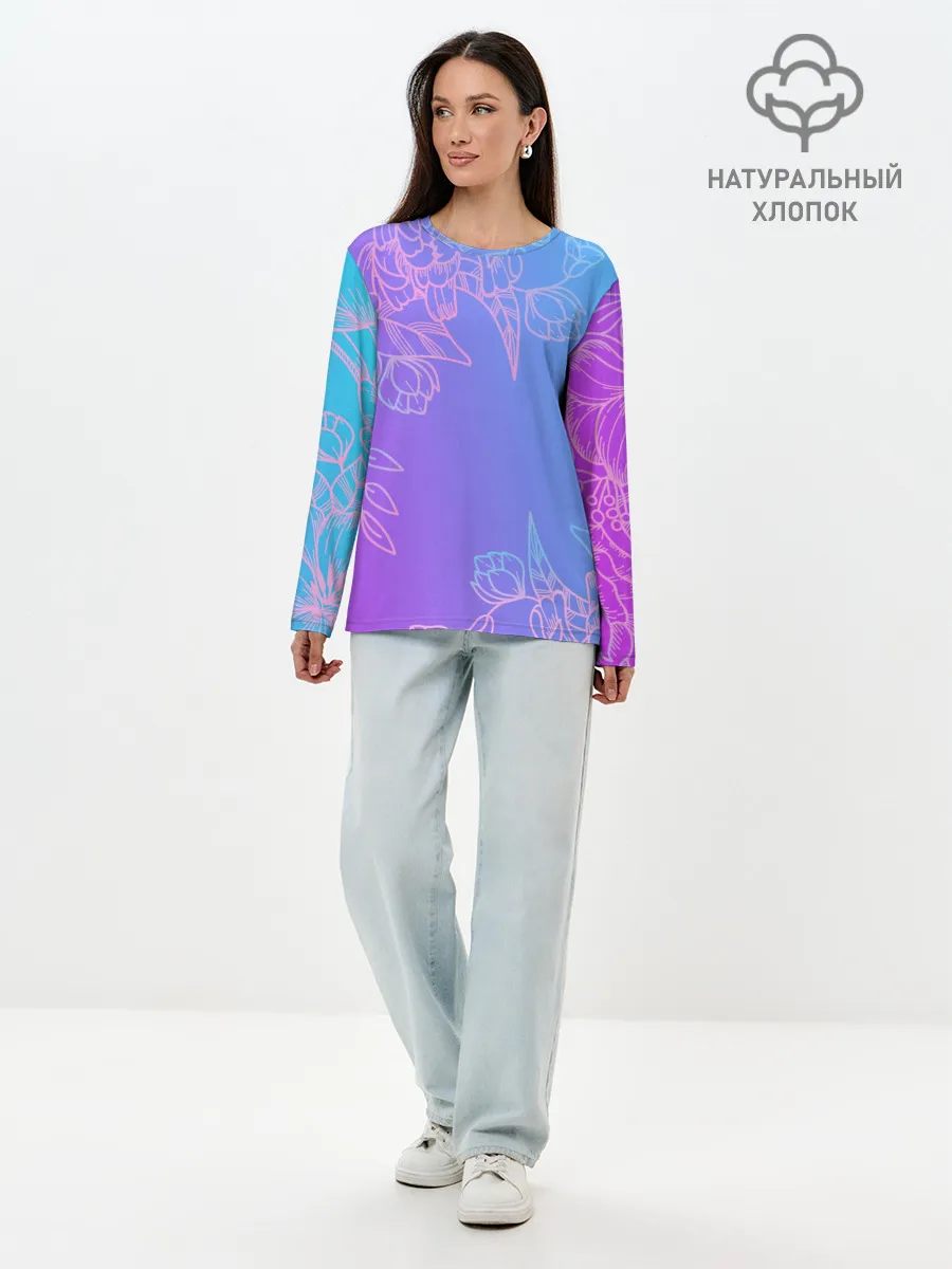 Лонгслив женский. Хлопок / Цветочный Градиент
