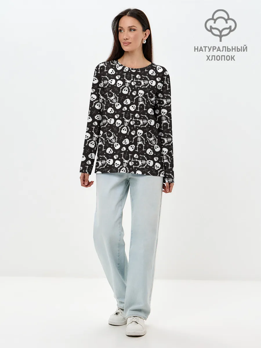 Лонгслив женский. Хлопок / Скелеты