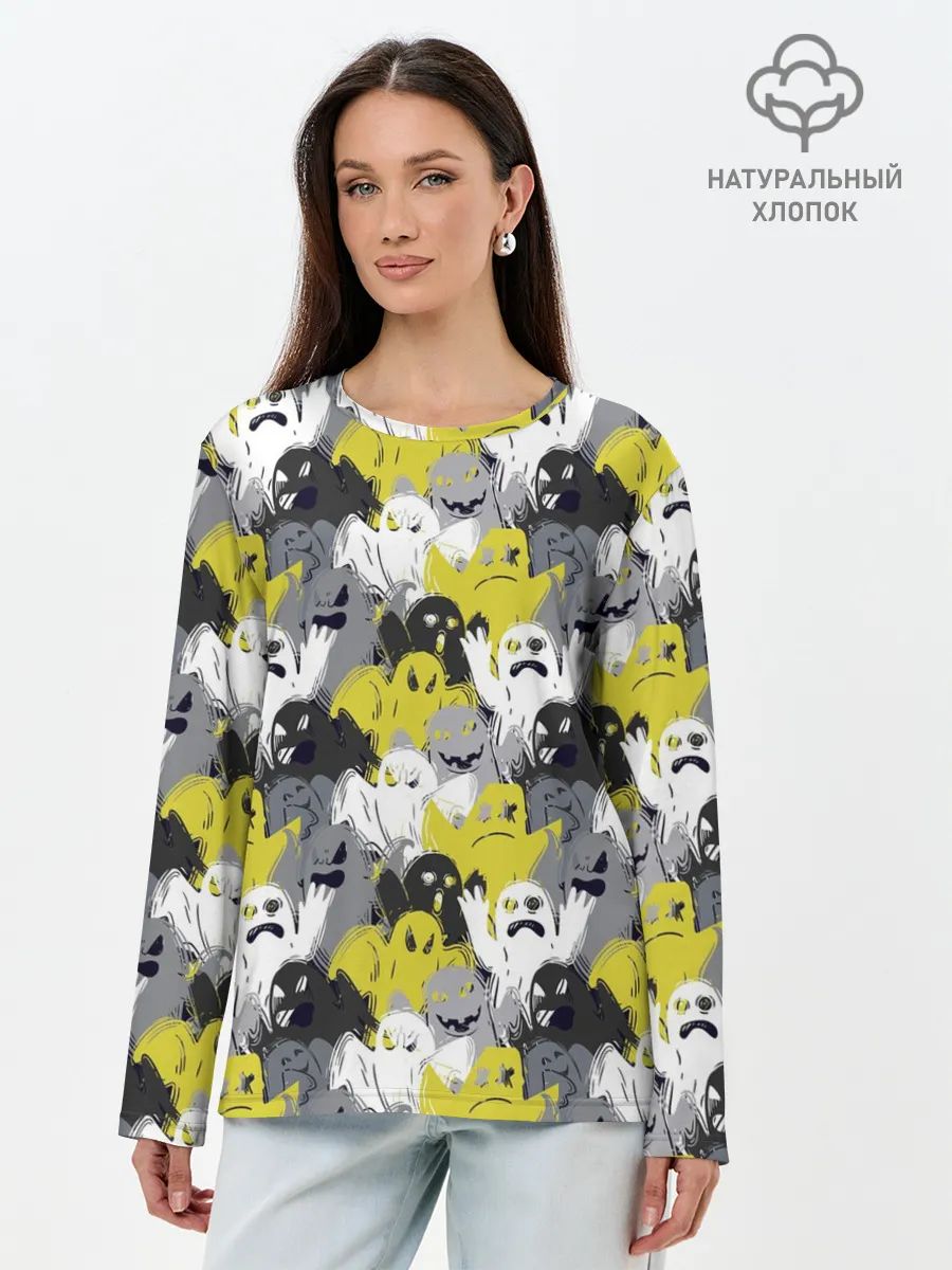 Лонгслив женский. Хлопок / Привидения