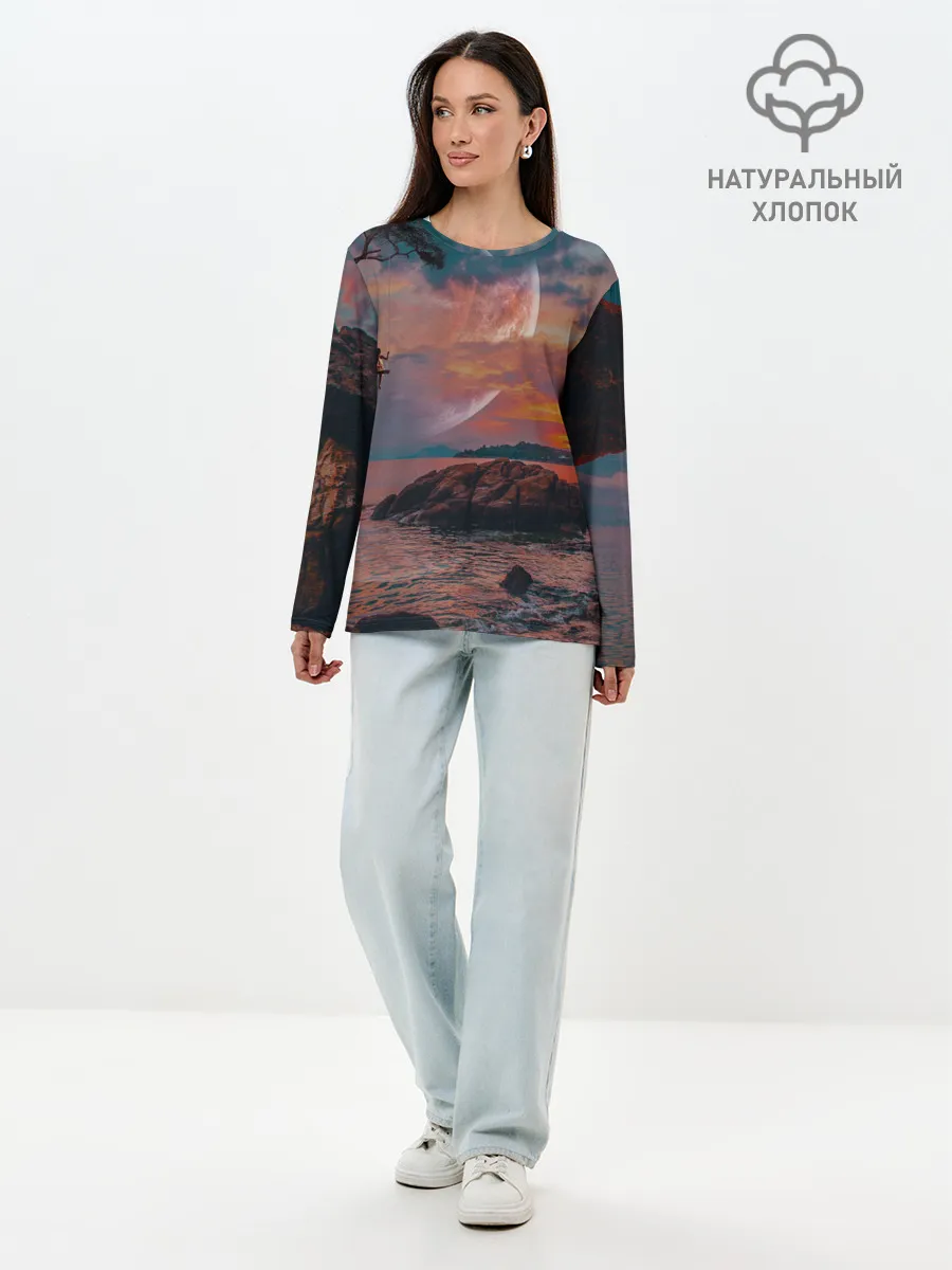 Лонгслив женский. Хлопок / закат на качелях