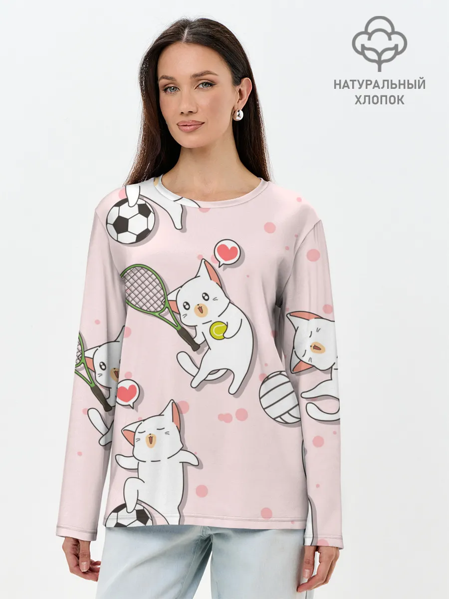 Лонгслив женский. Хлопок / Спортивные котики | Мяу спорт