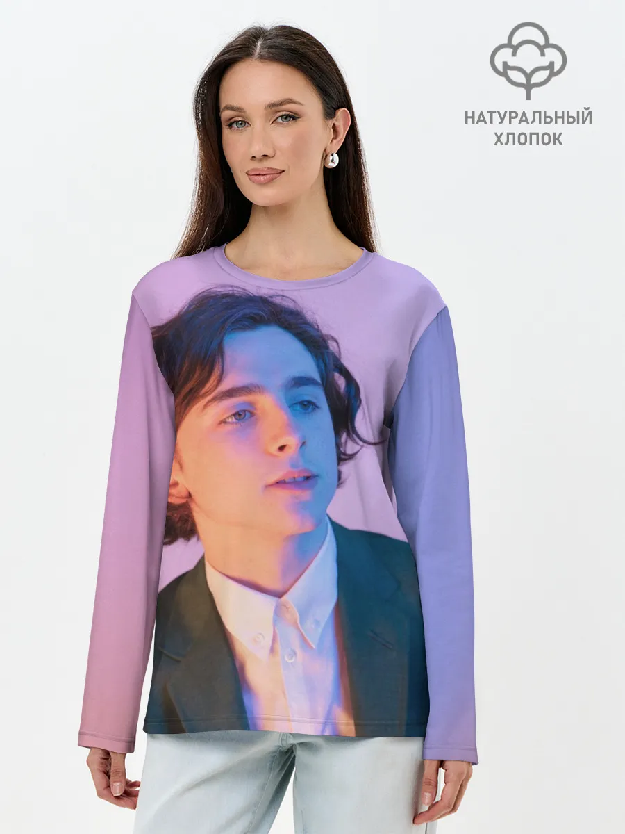 Лонгслив женский. Хлопок / Timothee Chalamet розовый градиент