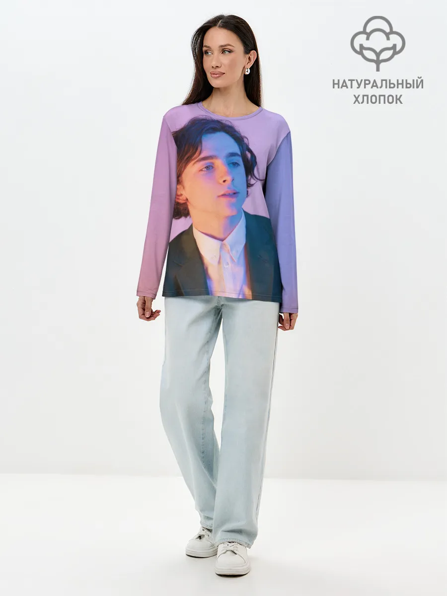 Лонгслив женский. Хлопок / Timothee Chalamet розовый градиент