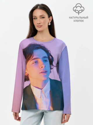 Лонгслив женский. Хлопок / Timothee Chalamet розовый градиент