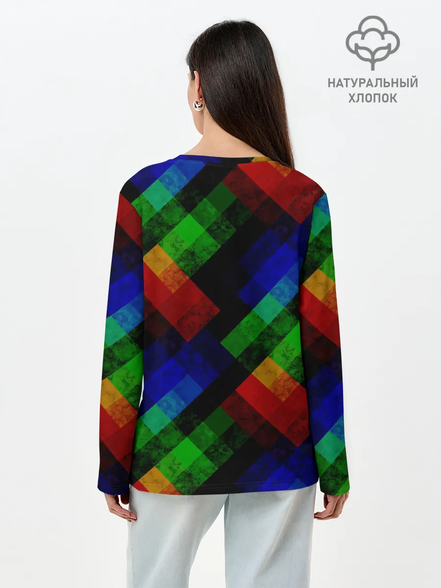 Лонгслив женский. Хлопок / Разноцветный мраморный узор
