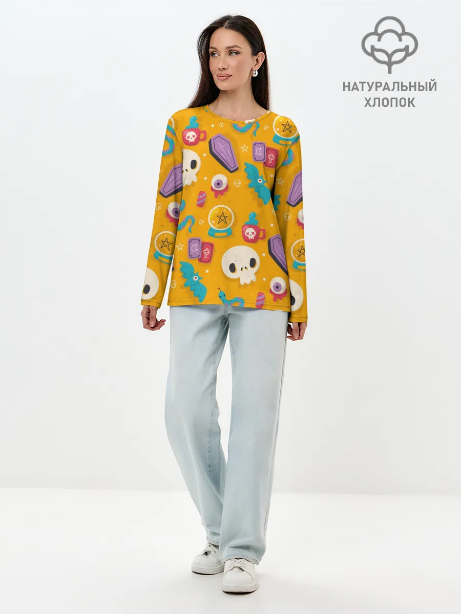 Лонгслив женский. Хлопок / Весенний Хэллоуин