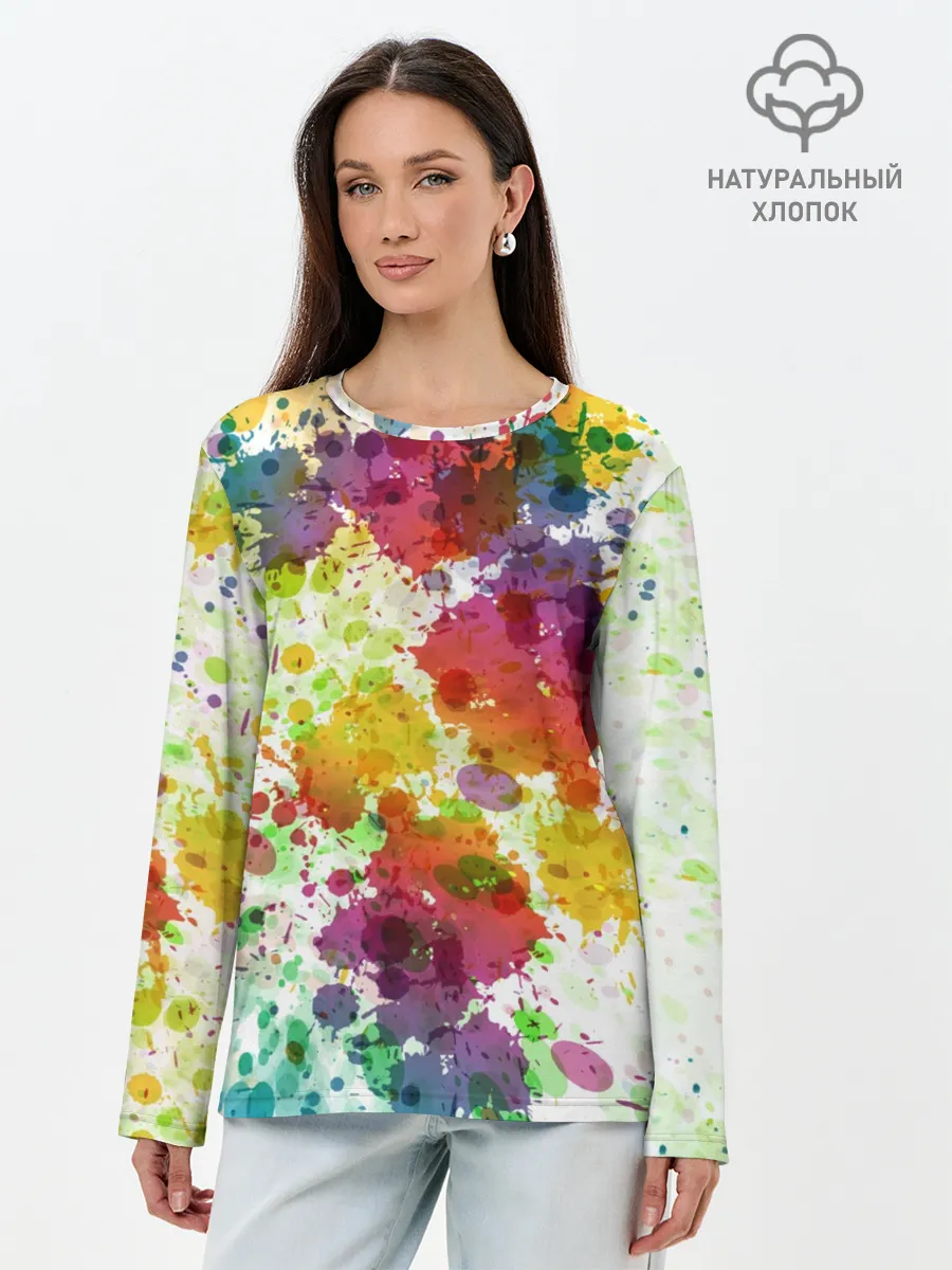 Лонгслив женский. Хлопок / Красно-жёлтые пятна