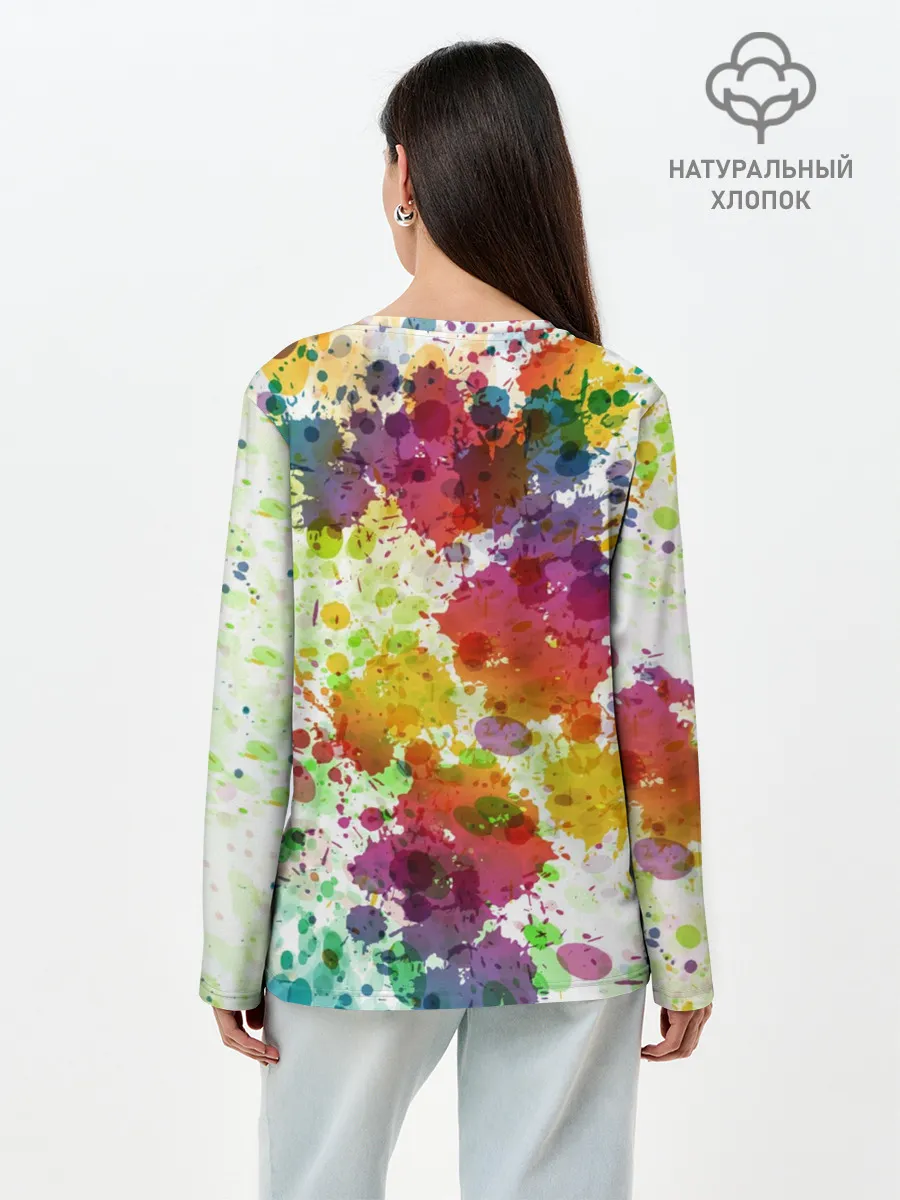 Лонгслив женский. Хлопок / Красно-жёлтые пятна