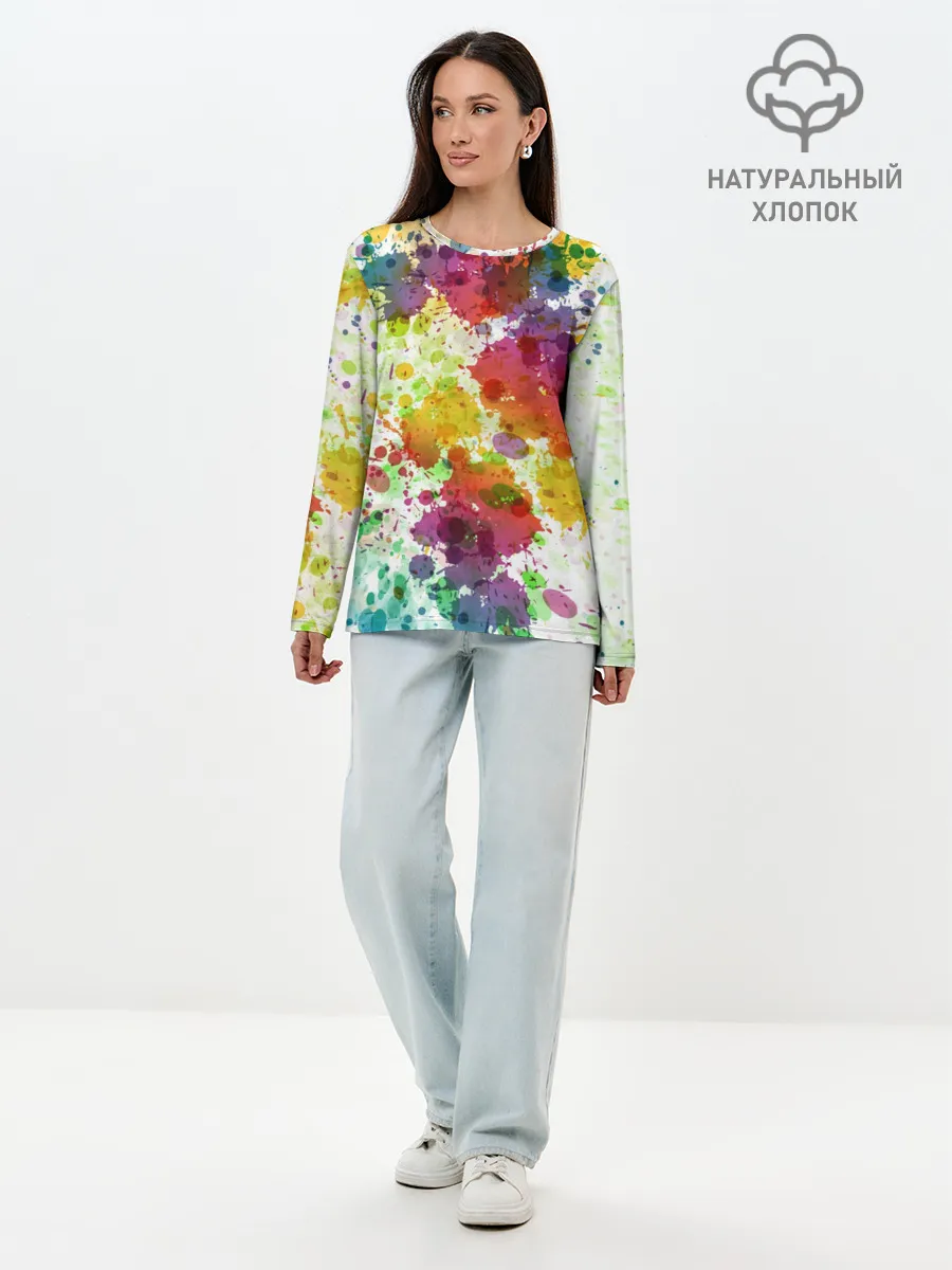 Лонгслив женский. Хлопок / Красно-жёлтые пятна