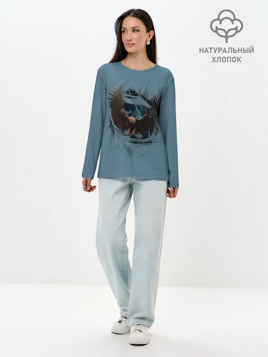 Лонгслив женский. Хлопок / ОРЕЛ СКВОЗЬ ТКАНЬ