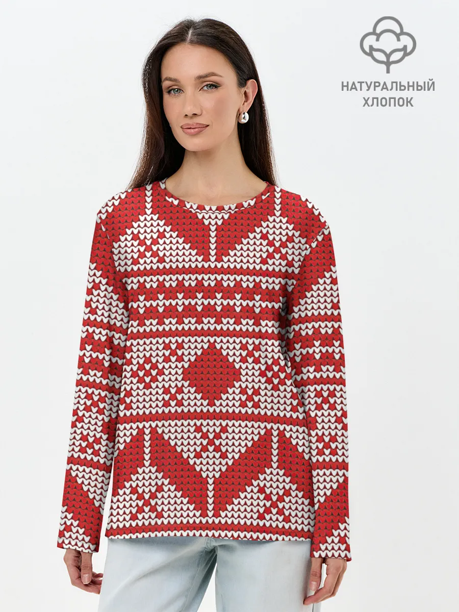 Лонгслив женский. Хлопок / Вязаный рисунок