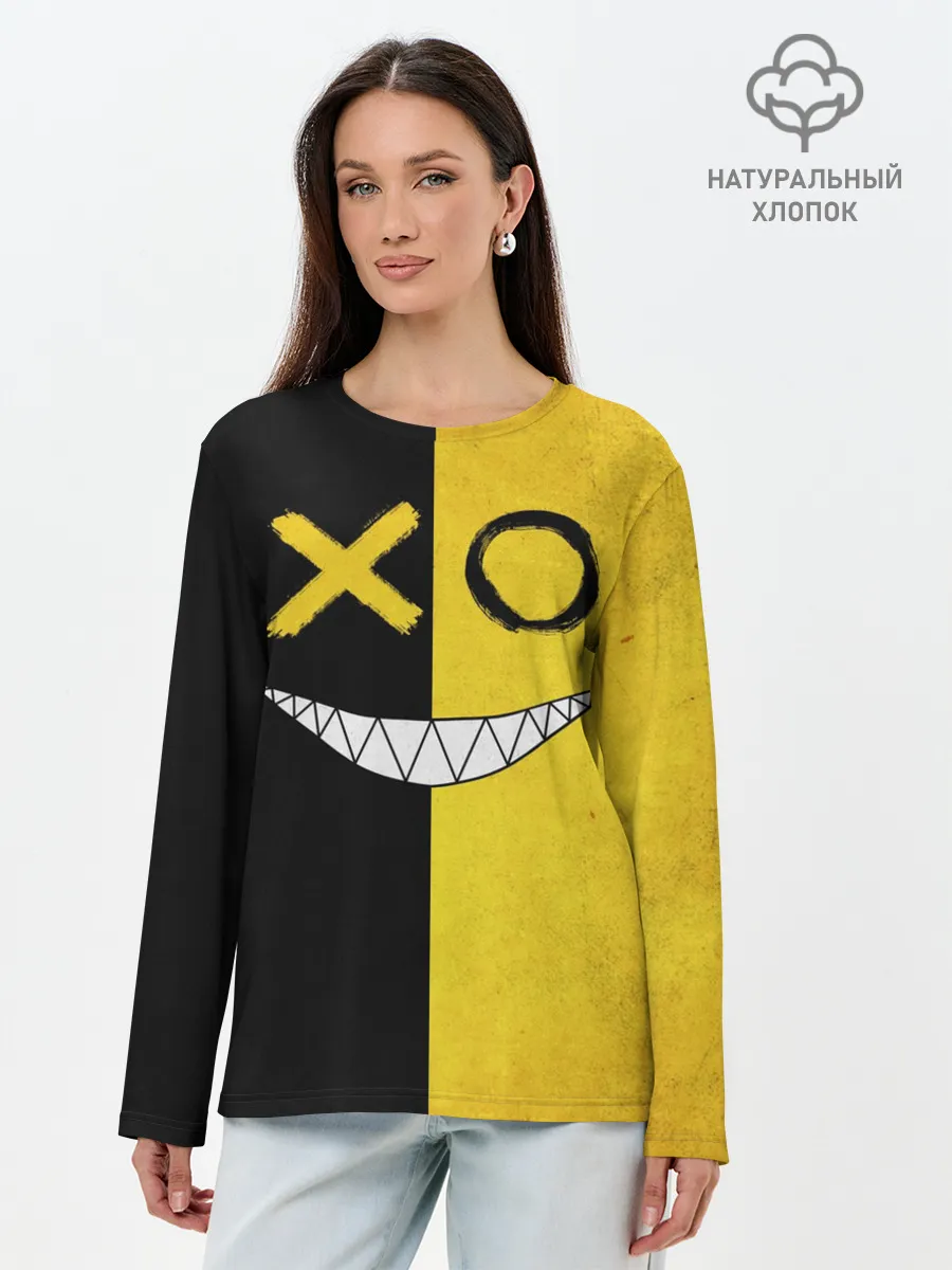 Лонгслив женский. Хлопок / Yellow and black smile