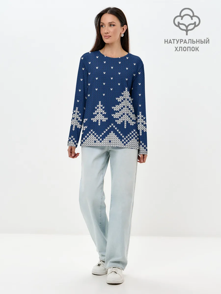 Лонгслив женский. Хлопок / Зимняя ночь