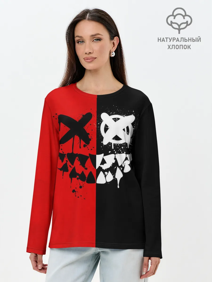 Лонгслив женский. Хлопок / Smail Black and red