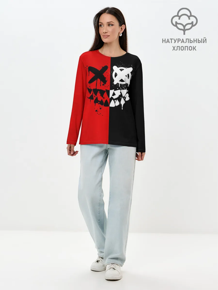 Лонгслив женский. Хлопок / Smail Black and red