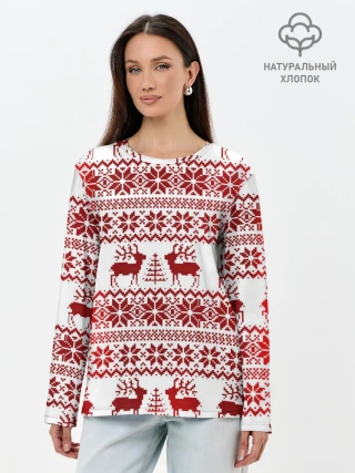 Лонгслив женский. Хлопок / Зимний лес