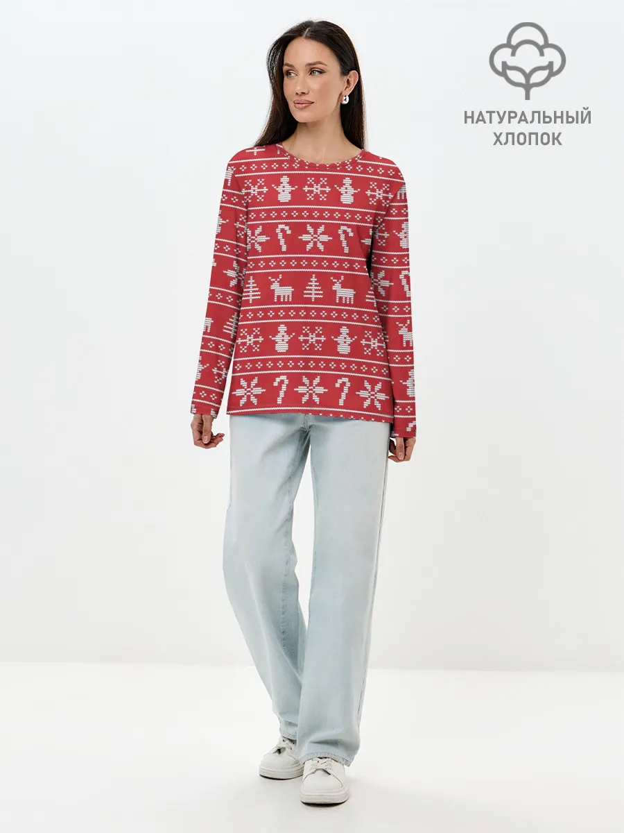 Лонгслив женский. Хлопок / Новогодний атрибуты