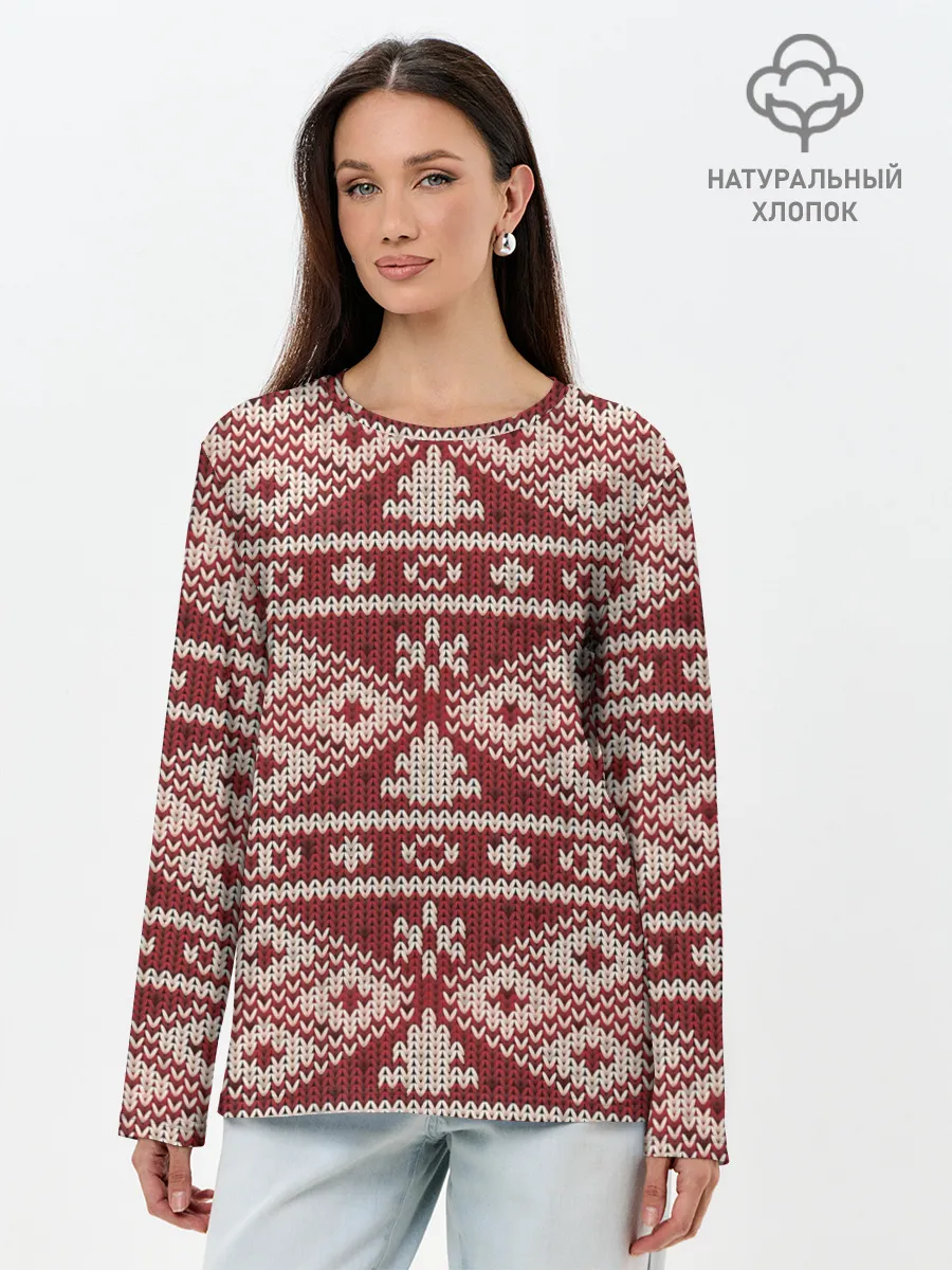 Лонгслив женский. Хлопок / Вязаный рисунок
