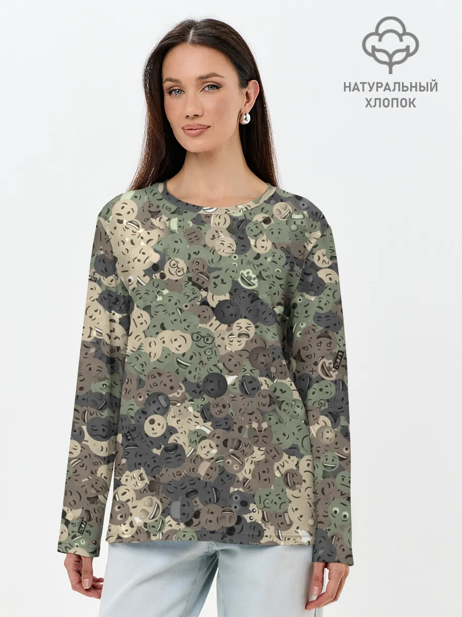 Лонгслив женский. Хлопок / Эмодзи камуфляж