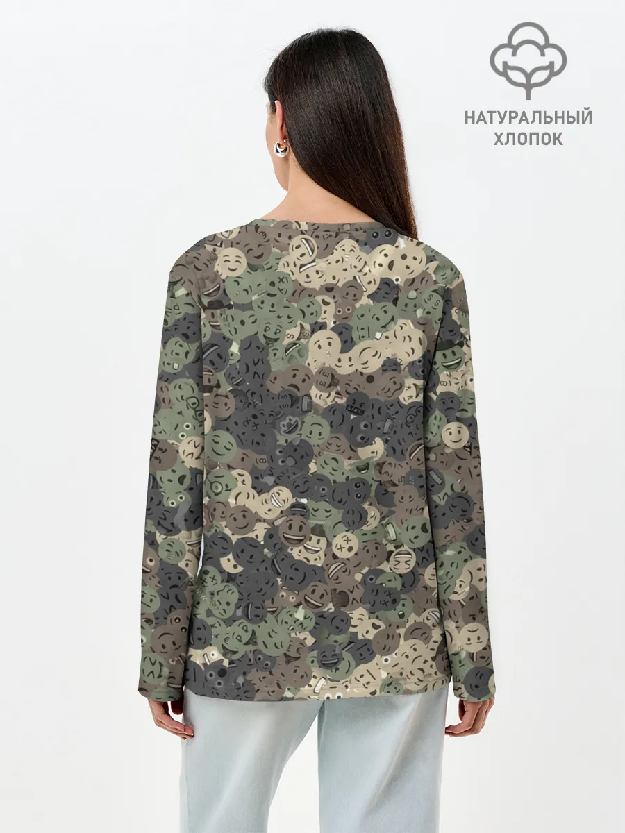 Лонгслив женский. Хлопок / Эмодзи камуфляж