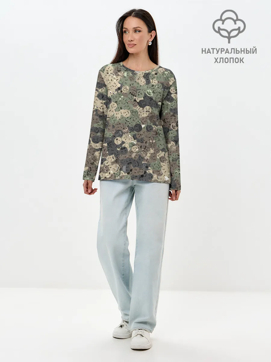 Лонгслив женский. Хлопок / Эмодзи камуфляж
