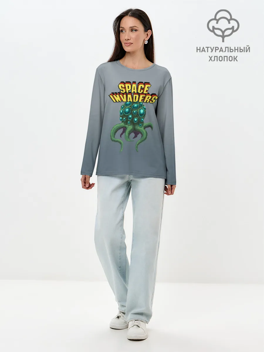Лонгслив женский. Хлопок / Space Invaders | Old game
